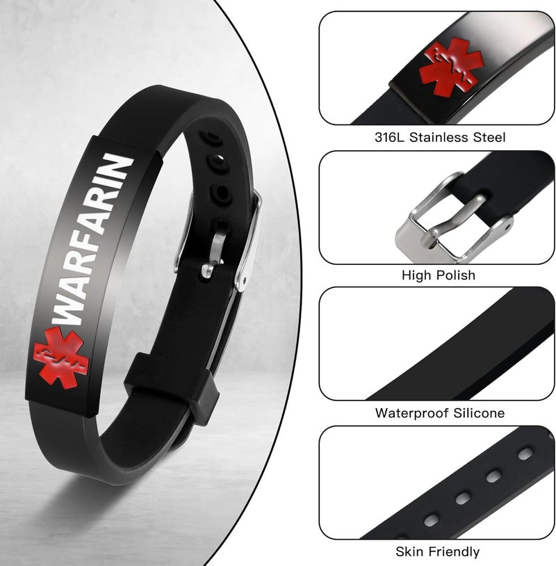 UNICGIFT Medical Alert Bracelet Dual-Sided Custom Engraved ID Identification Personalized Wristband for Women Adjustable Band Security Clasp - Image 3